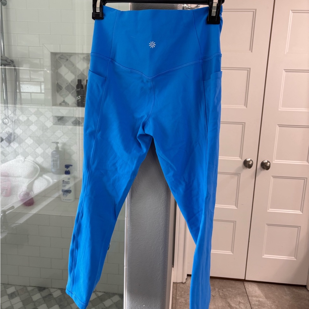 Athleta Bright Blue Salutation Stash Leggings
